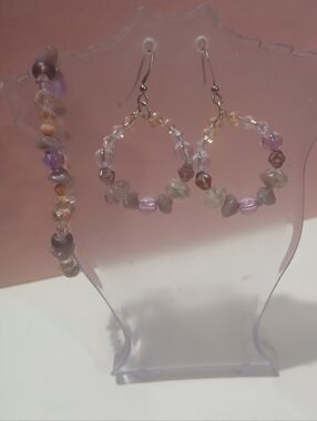 Hand Crafted Lavender & Cream Pink Beaded Hoop Earrings